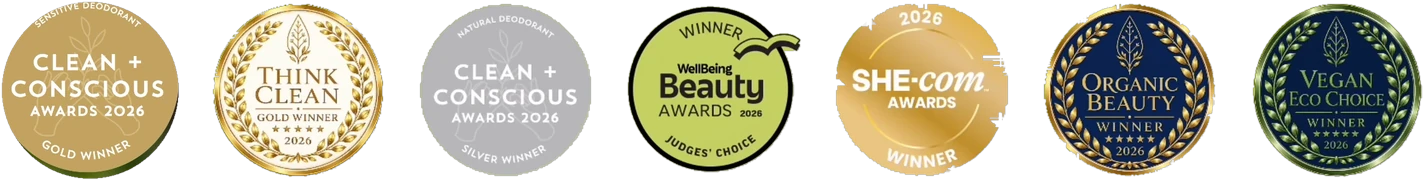 The seven awards No Pong natural deodorant won in 2026: two Golds, a Silver and four Winners